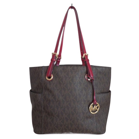 Michael Kors | Jet Set Signature Brown/Cherry Logo Tote (NWT) - Picture 13 of 13
